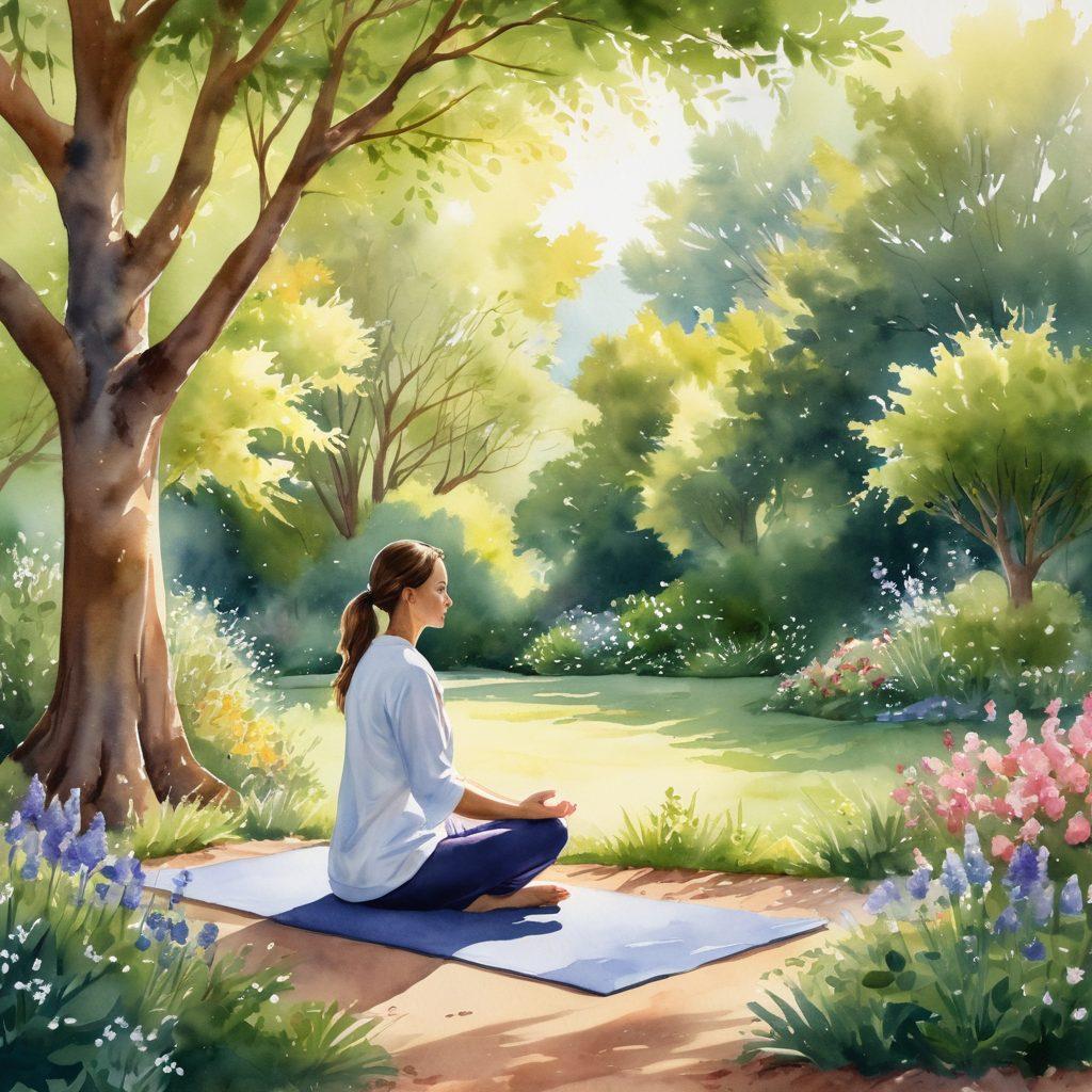 A serene scene depicting a person sitting in a peaceful garden surrounded by blooming flowers, gently reflecting on their journey from surgery to wellness. Nearby, a caring support group engages in sharing heartfelt moments and conversations, holding hands and offering encouragement. Soft sunlight filters through the trees, creating a warm atmosphere. Incorporate elements of wellness, such as yoga mats and healthy plants, symbolizing holistic care. watercolor art. soothing colors. natural light.